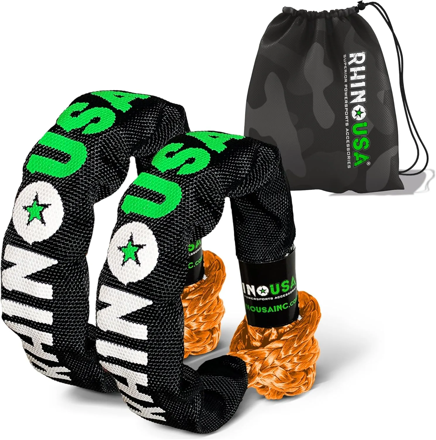 Rhino USA Synthetic Soft Shackle Rope (2-Pack) - 3/8 Inch x 22 Inch (31,400lb Min Break Strength) Offroad Soft Shackle Recovery Kit for Truck, UTV, ATV - Compatible with Jeep, Toyota, Ford & More!