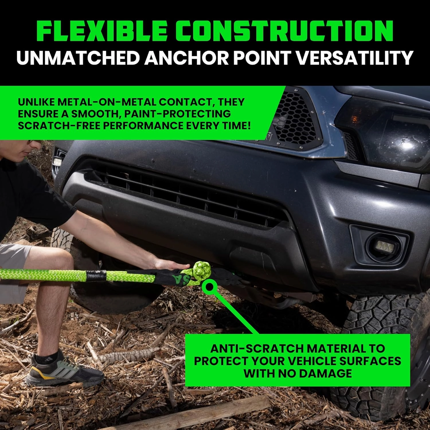 Rhino USA Synthetic Soft Shackle Rope (1-Pack) - 1/2 Inch x 22 Inch (44,050lb Min Break Strength) Offroad Soft Shackle Recovery Kit for Truck, UTV, ATV - Compatible with Jeep, Toyota, Ford & More!