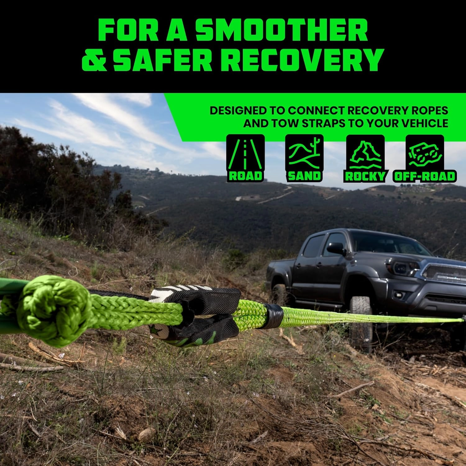 Rhino USA Synthetic Soft Shackle Rope (1-Pack) - 1/2 Inch x 22 Inch (44,050lb Min Break Strength) Offroad Soft Shackle Recovery Kit for Truck, UTV, ATV - Compatible with Jeep, Toyota, Ford & More!