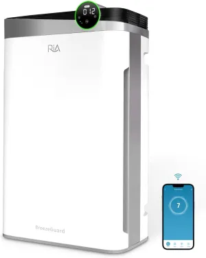 RIA Smart Air Purifier BreezeGuard 2-in-1 with Built-In Humidifier, Industrial-Grade Air Cleaner, for Large Homes up to 2500 SqFt, Smart App Control, Removes Wildfire Smoke, PM2.5, Allergens