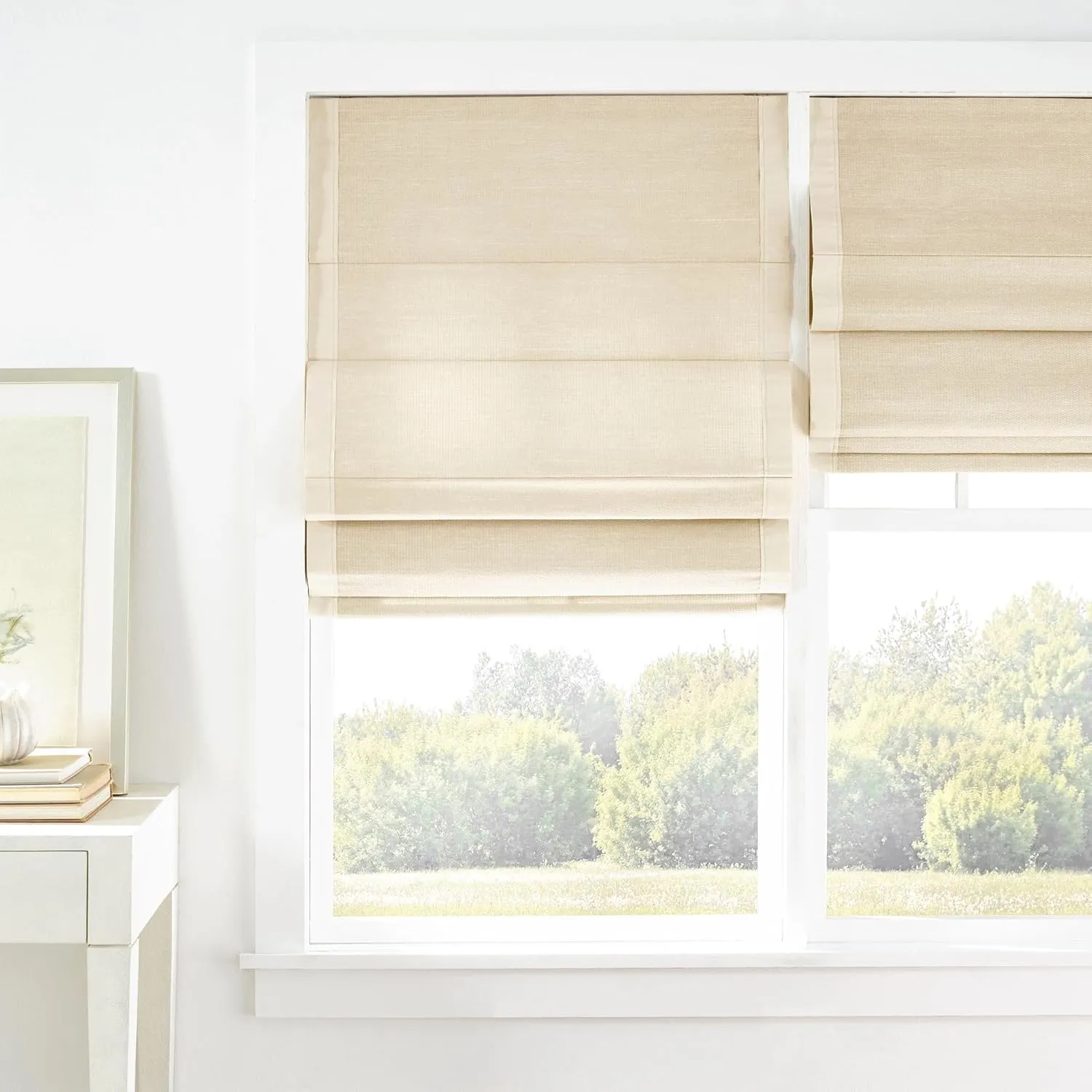 Ridge Cordless Roman Natural Shade, 40" W x 63" L, Neutral Solid Pattern
