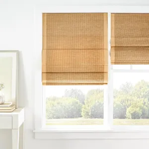 Ridge Cordless Roman Wicker Shade, 30" W x 63" L, Brown Solid Pattern