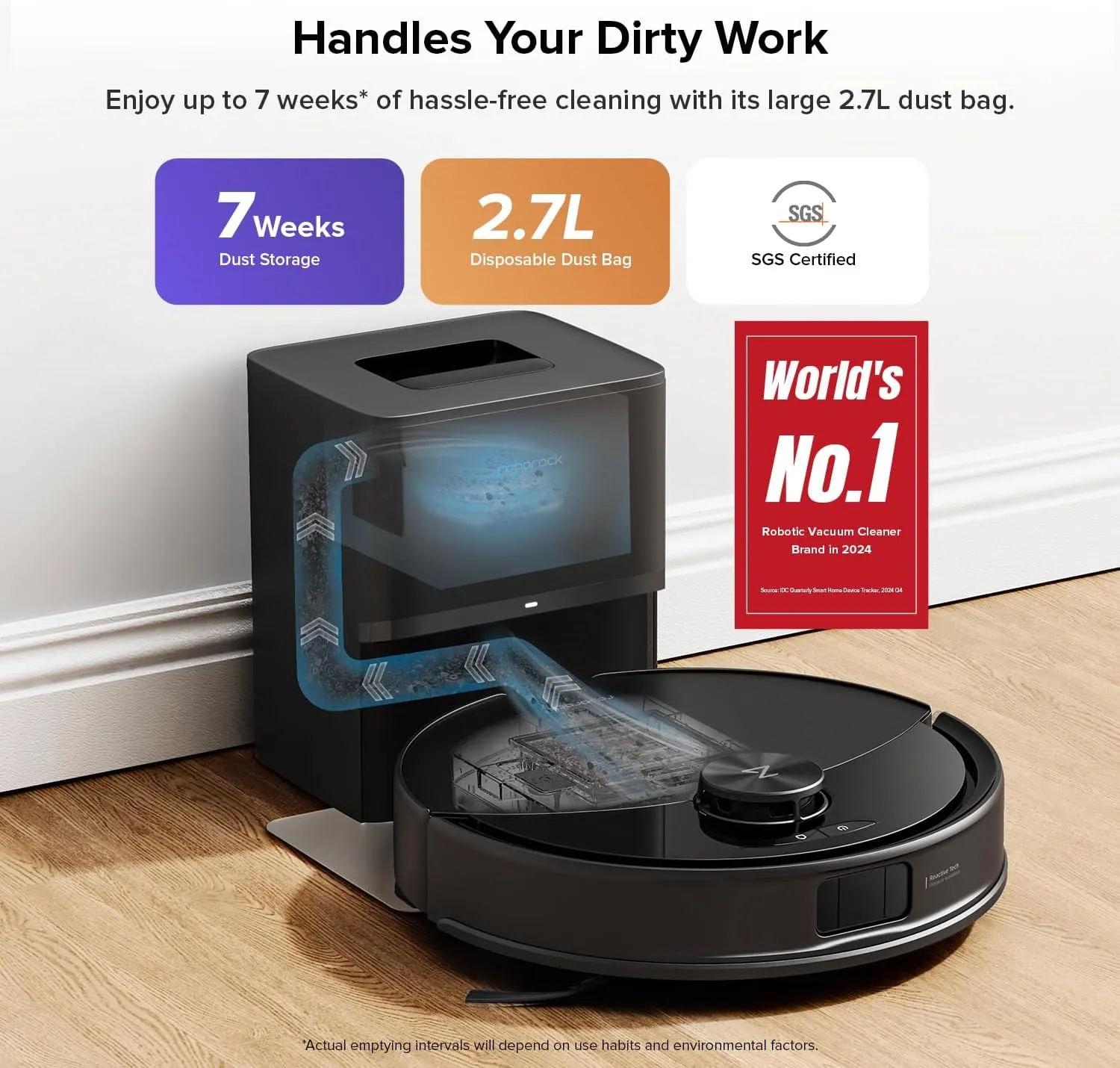 roborock Q10 S5  Robot Vacuum and Mop with Self-Emptying, 10,000Pa Suction, Upgraded from Q8 max , Obstacle Avoidance, Sonic Mopping, Dual Anti-Tangle Design, Auto Mop Lifting, Ideal for Pet Hair