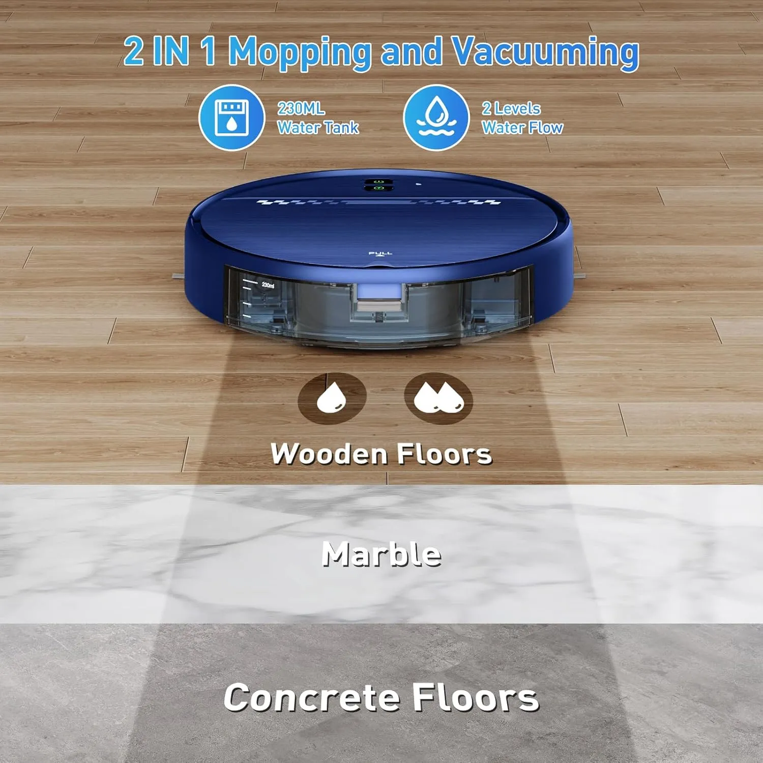 Robot Vacuum and Mop Combo, 2-in-1 Mopping Robot Vacuum Cleaner with 2300Pa Suction, 2.87'' Slim Design, Wi-Fi/App/Voice Control, 3D Obstacle Avoidance&Self-Charging for Hard Floors, Carpets, Pet Hair