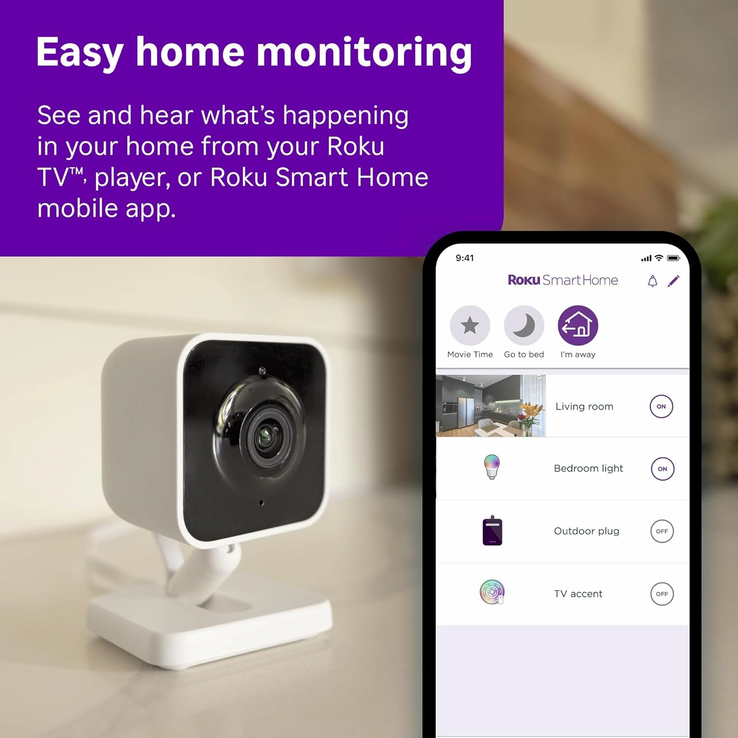 Roku New Indoor Camera 2024 - Home Security - 2-Pack - Wired Security Camera & Pet Monitor with 1080p HD Color Night Vision, Works with Alexa & Google, Motion & Sound Detection, WDR & WiFi 6