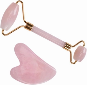 Roller Massager Skin Care Massage Tool Rose Quartz Dual Sides Reinforced Handle No Squeaky Perfect for Daily Use