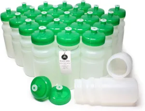 Rolling Sands 20 Ounce Sports Water Bottles 24 Pack, BPA-Free, Made in USA, Dishwasher Safe, Clear Frost Bottles/Green Lids