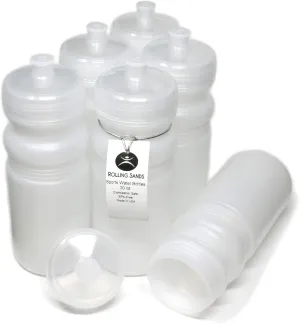 Rolling Sands 20 Ounce Sports Water Bottles 6 Pack, BPA-Free, Made In USA, Dishwasher Safe, Clear Frost Bottles/Clear Lids