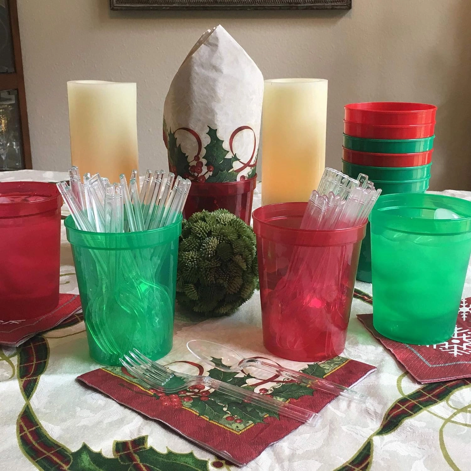 Rolling Sands 16 Oz Reusable Plastic Stadium Cups, Bulk 50 Pk, USA Made, BPA-Free Dishwasher Safe Plastic Tumblers, Clear