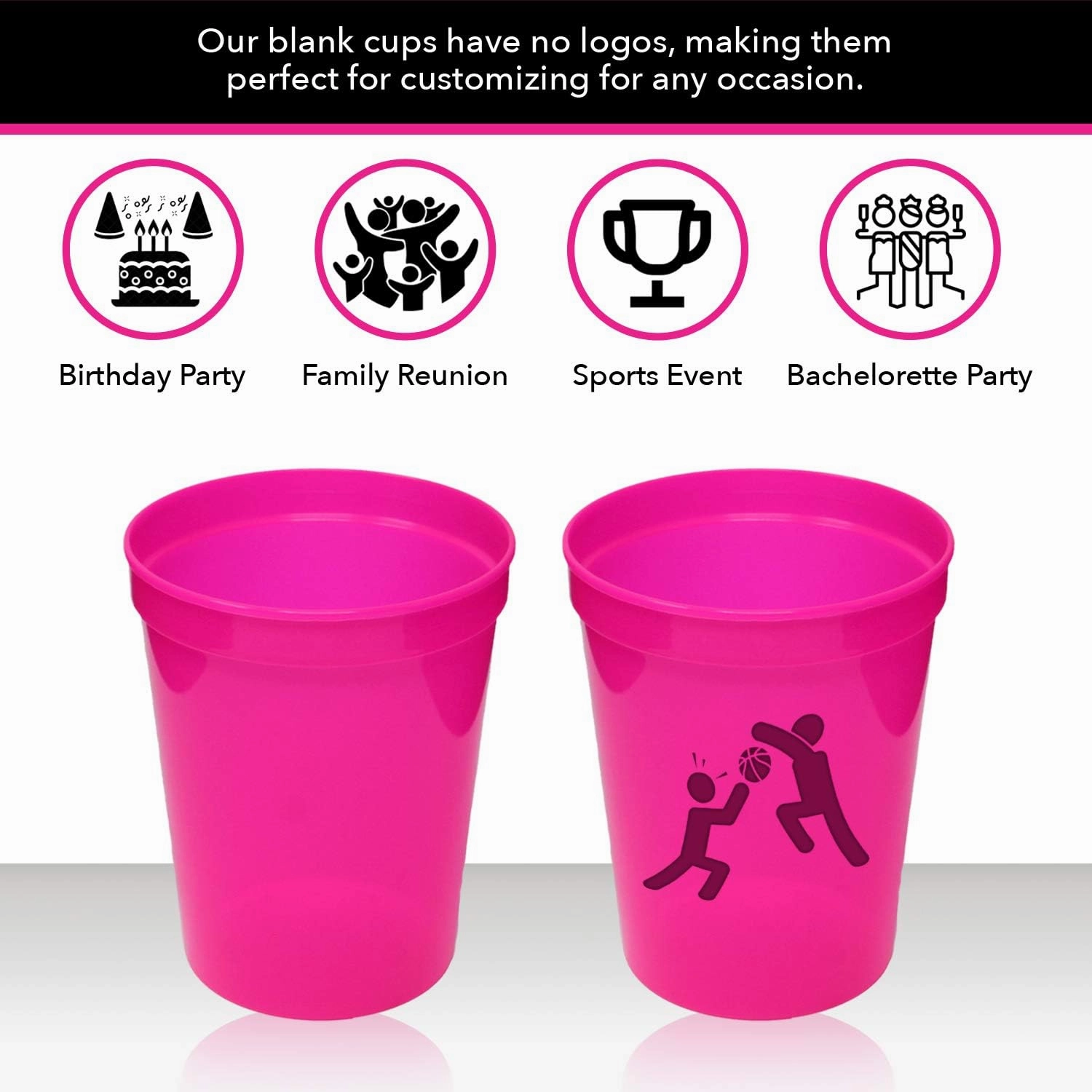 Rolling Sands 16 Oz Reusable Plastic Stadium Cups, Bulk 50 Pk, USA Made, BPA-Free Dishwasher Safe Plastic Tumblers, Clear