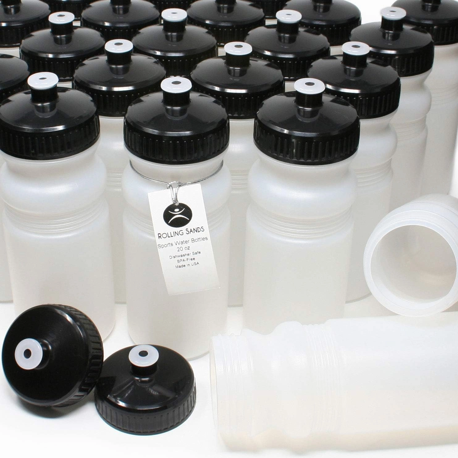 Rolling Sands 20 Ounce Sports Water Bottles 100 Pack, BPA-Free, Made in USA, Dishwasher Safe