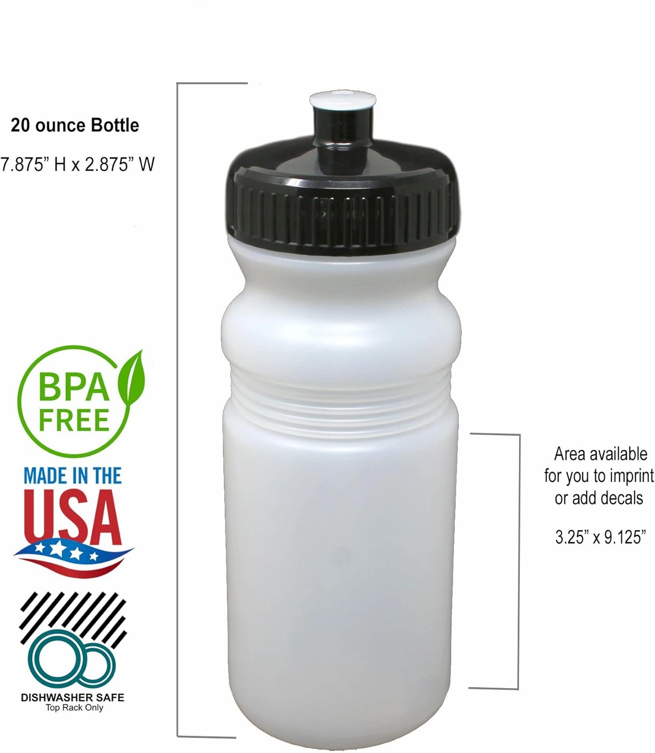 Rolling Sands 20 Ounce Sports Water Bottles 100 Pack, BPA-Free, Made in USA, Dishwasher Safe