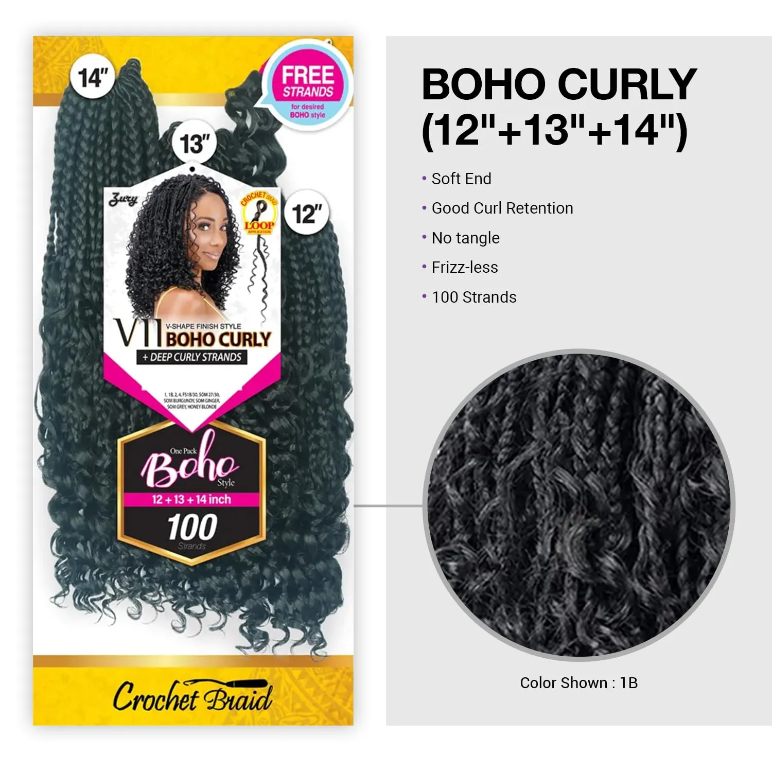 Royal Zury Crochet Briad V-shape Finish Style V11 Boho Curly (12" 13" 14") (Dark Brown 2)