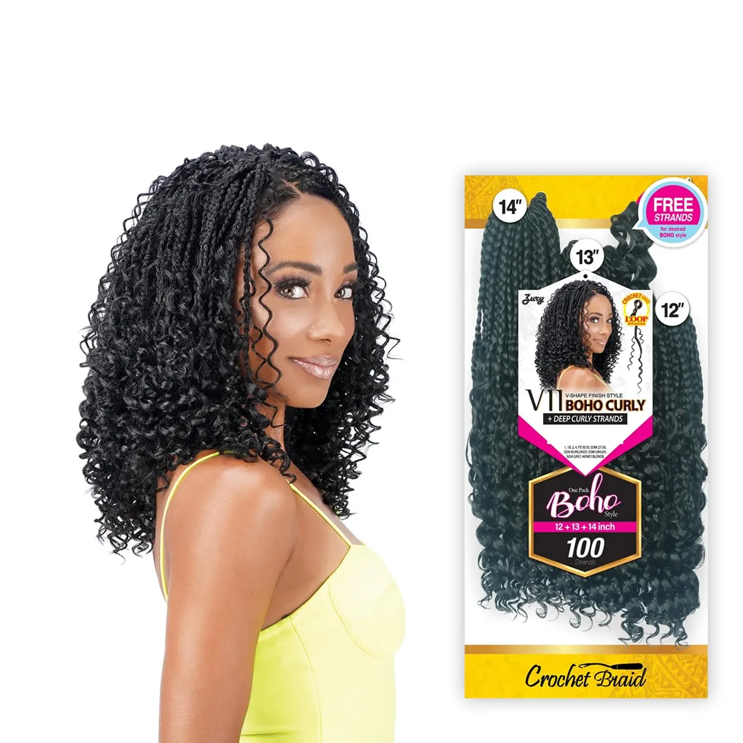 Royal Zury Crochet Briad V-shape Finish Style V11 Boho Curly (12" 13" 14") (Dark Brown 2)