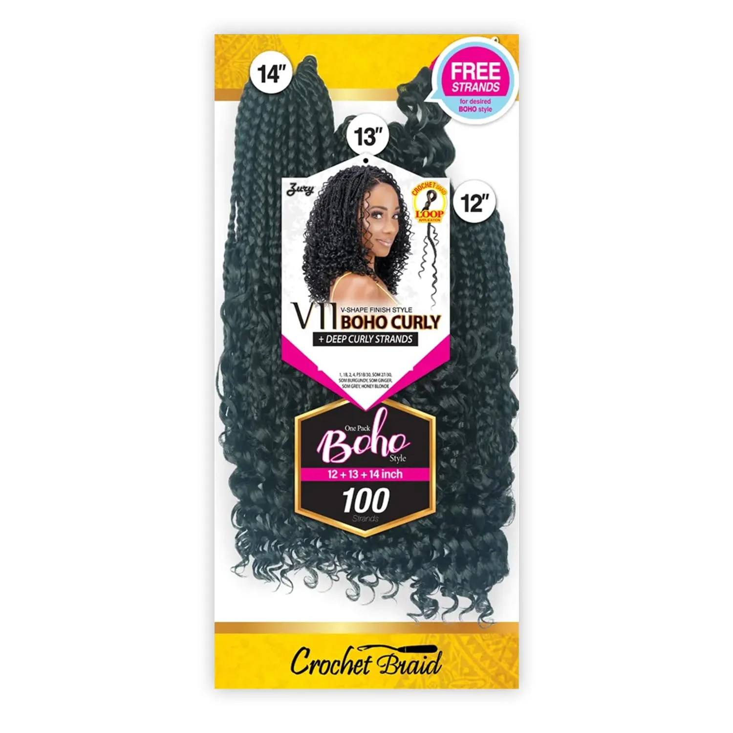 Royal Zury Crochet Briad V-shape Finish Style V11 Boho Curly (12" 13" 14") (Dark Brown 2)
