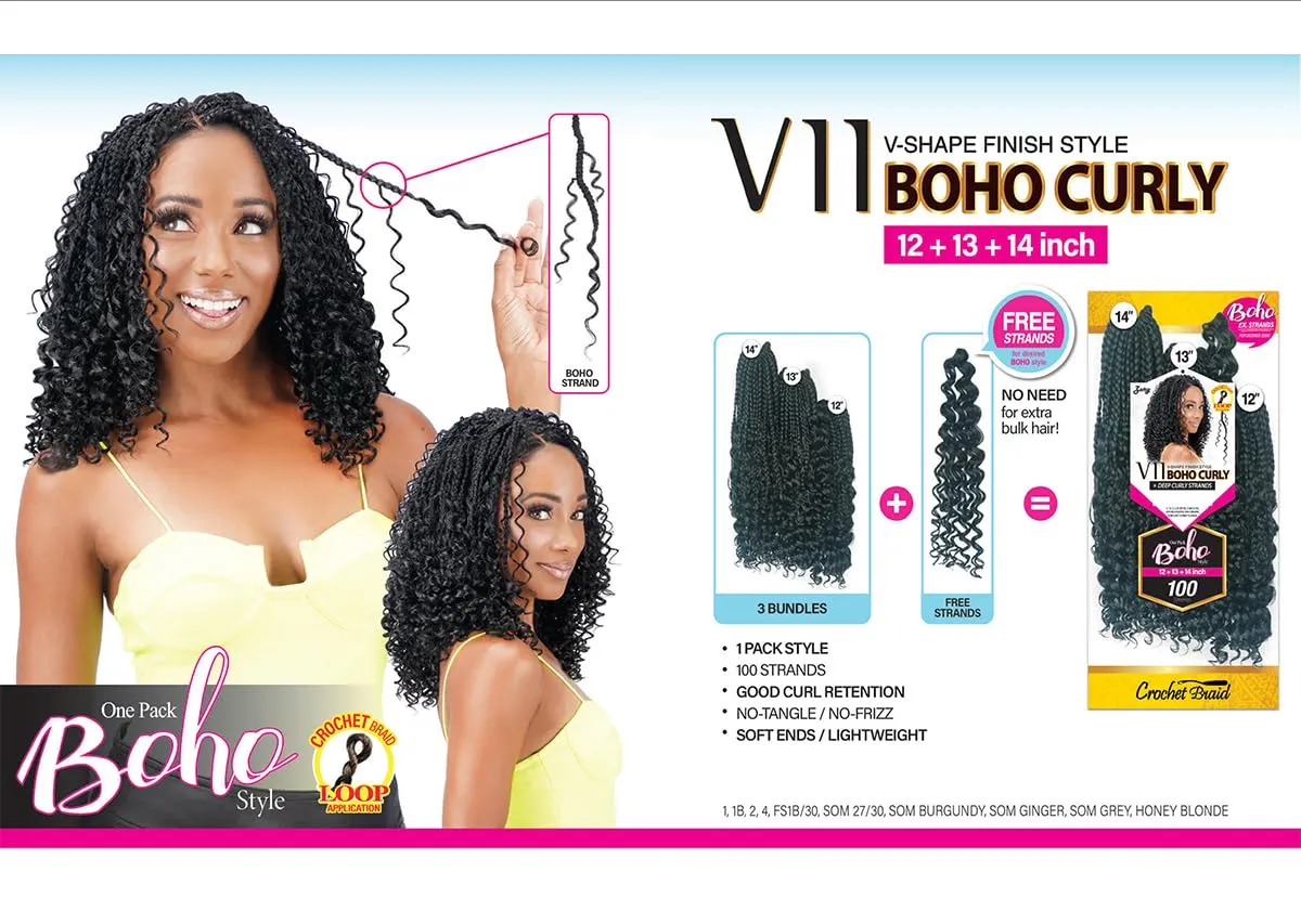 Royal Zury Crochet Briad V-shape Finish Style V11 Boho Curly (12" 13" 14") (Dark Brown 2)