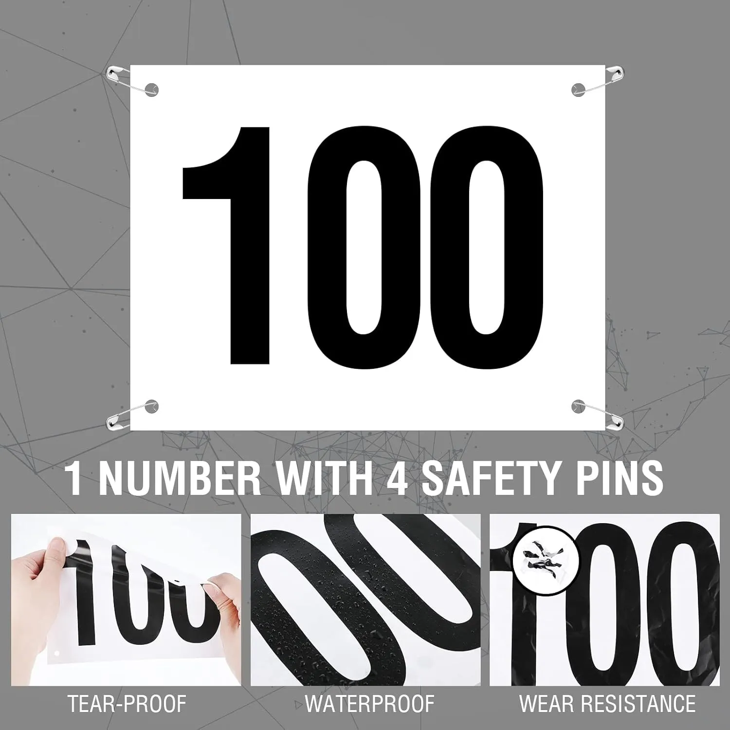 Running Bib Numbers with Safety Pins for Marathon Sports Competition Events Tearproof Waterproof, 6 x 7.5 Inch