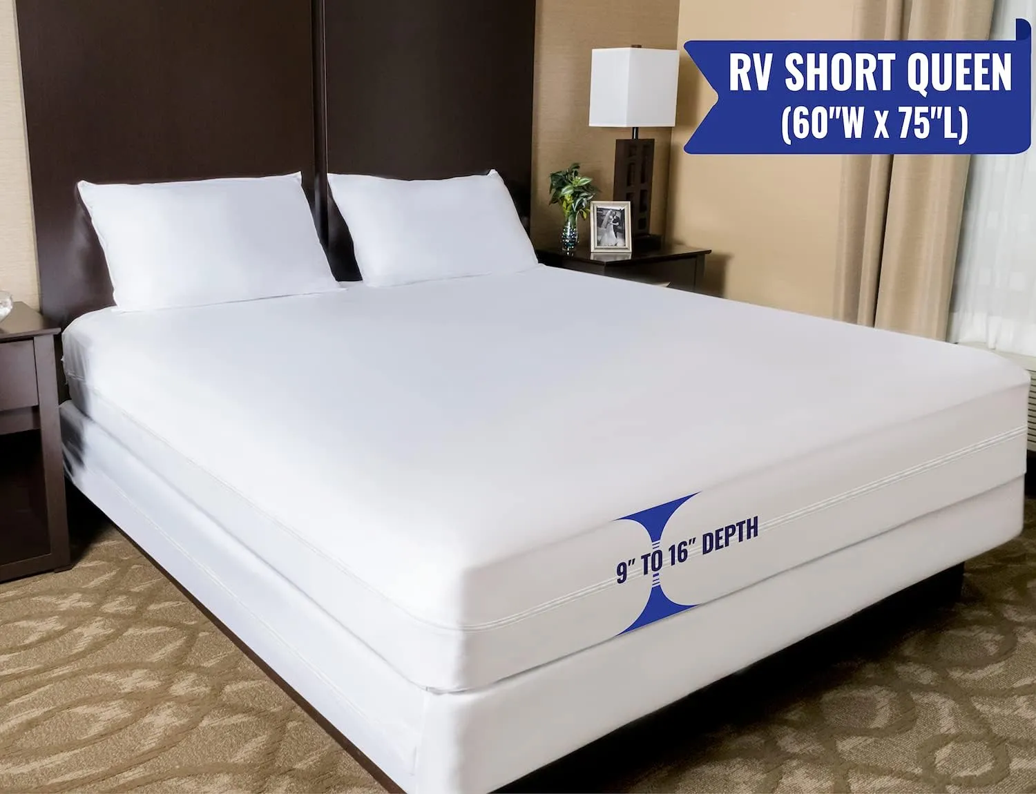 RV Short Queen Mattress Protector (60" Wx75 L) Waterproof Zippered Encasement Hypoallergenic Premium Bed Cover Protects Against Bedbugs Dust Allergies