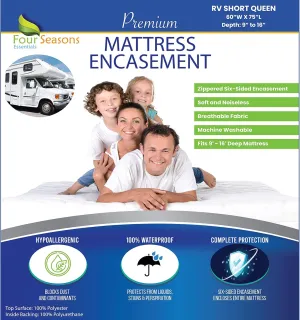 RV Short Queen Mattress Protector (60" Wx75 L) Waterproof Zippered Encasement Hypoallergenic Premium Bed Cover Protects Against Bedbugs Dust Allergies