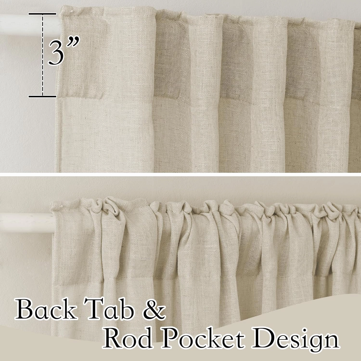 RYB HOME Linen Curtains Semi Sheers for Living Room Privacy Light Airy Large Window Decor for Bedroom Dining Canopy Bed Bath, Beige, W 52 x L 95, 2 Panels