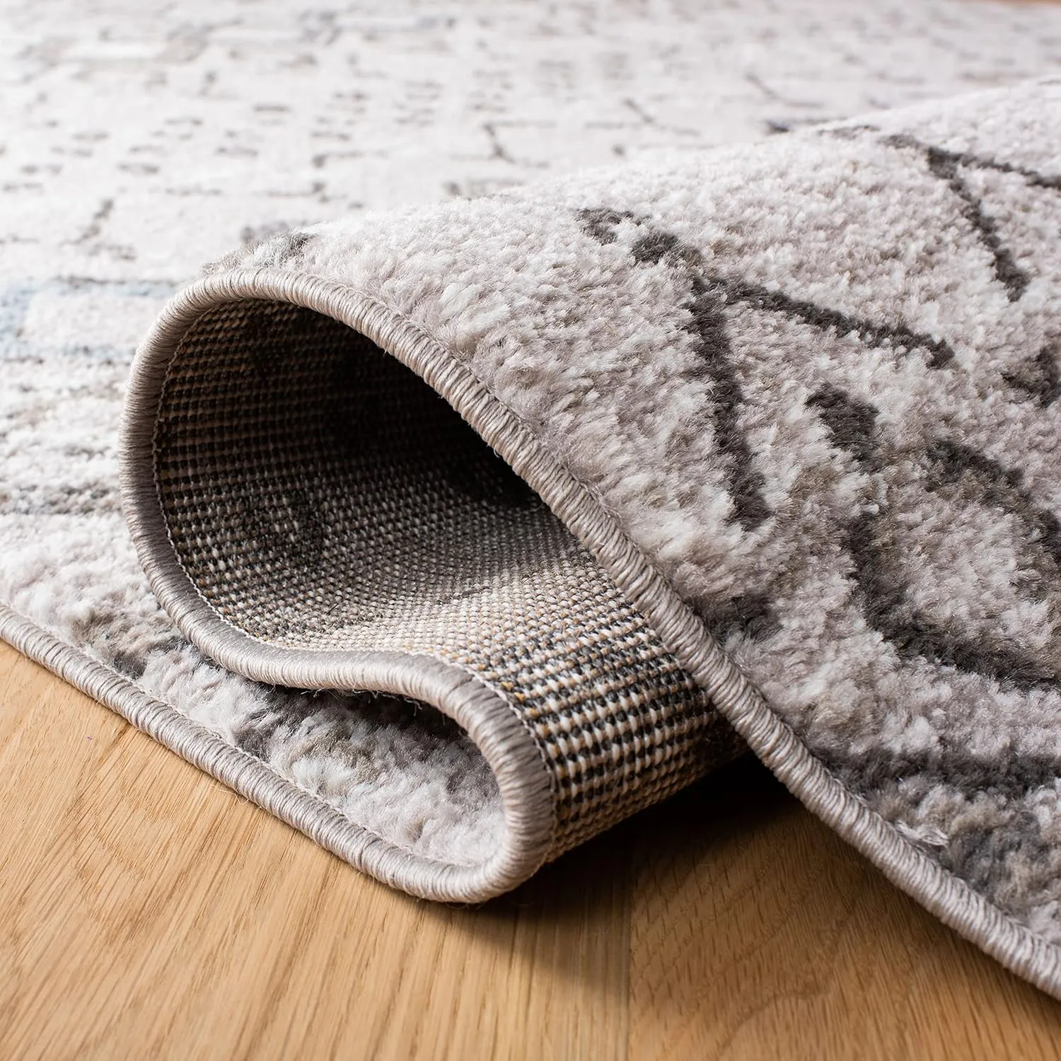 SAFAVIEH Amsterdam Collection Area Rug - 8' x 10', Light Grey & Brown, Moroccan Boho Design, Non-Shedding & Easy Care, Ideal for High Traffic Areas in Living Room, Bedroom (AMS108F)