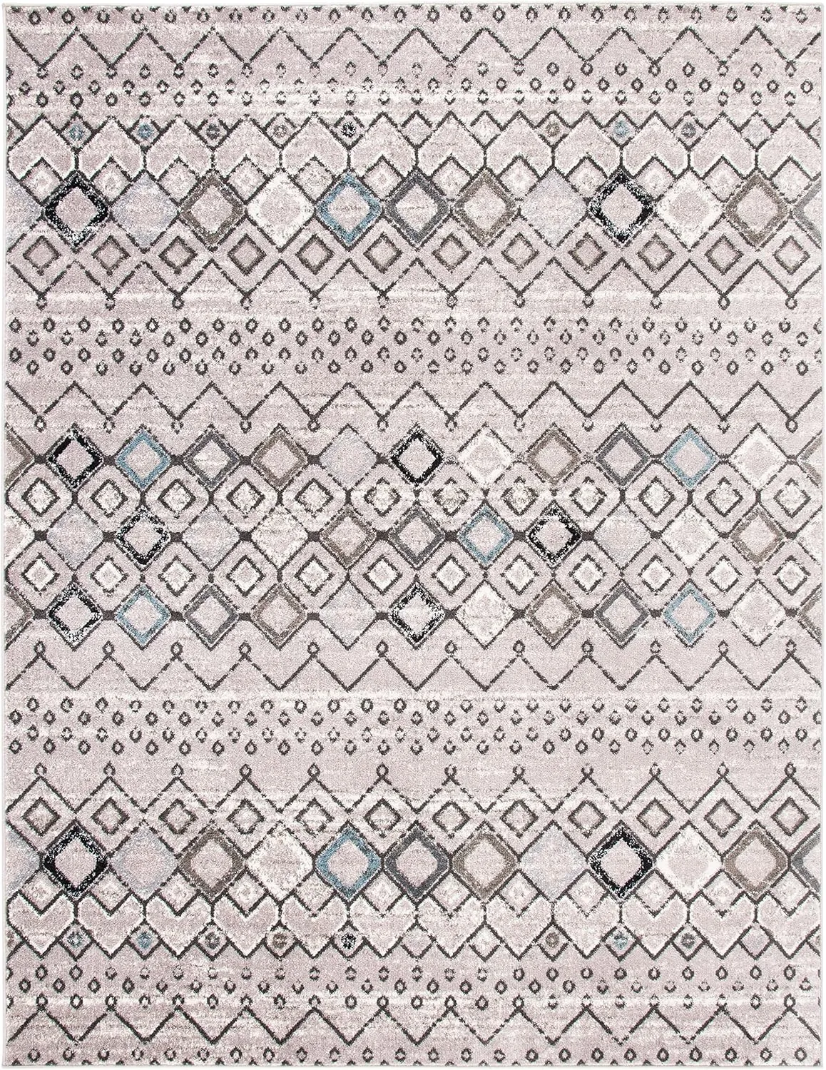 SAFAVIEH Amsterdam Collection Area Rug - 8' x 10', Light Grey & Brown, Moroccan Boho Design, Non-Shedding & Easy Care, Ideal for High Traffic Areas in Living Room, Bedroom (AMS108F)
