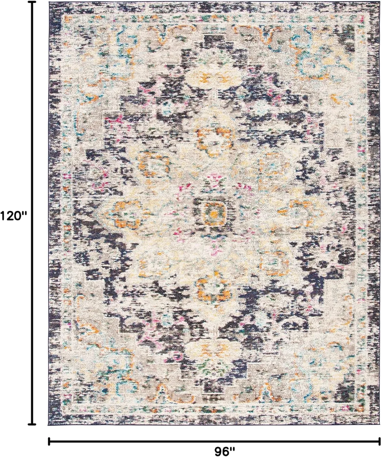 SAFAVIEH Area Rug 8x10 - Madison Collection - Large - Black & Gold, Boho Chic Medallion Distressed Design, Non-Shedding & Easy Cleaning, Ideal for Living Room, Bedroom, Office, Dining Space (MAD473Z)