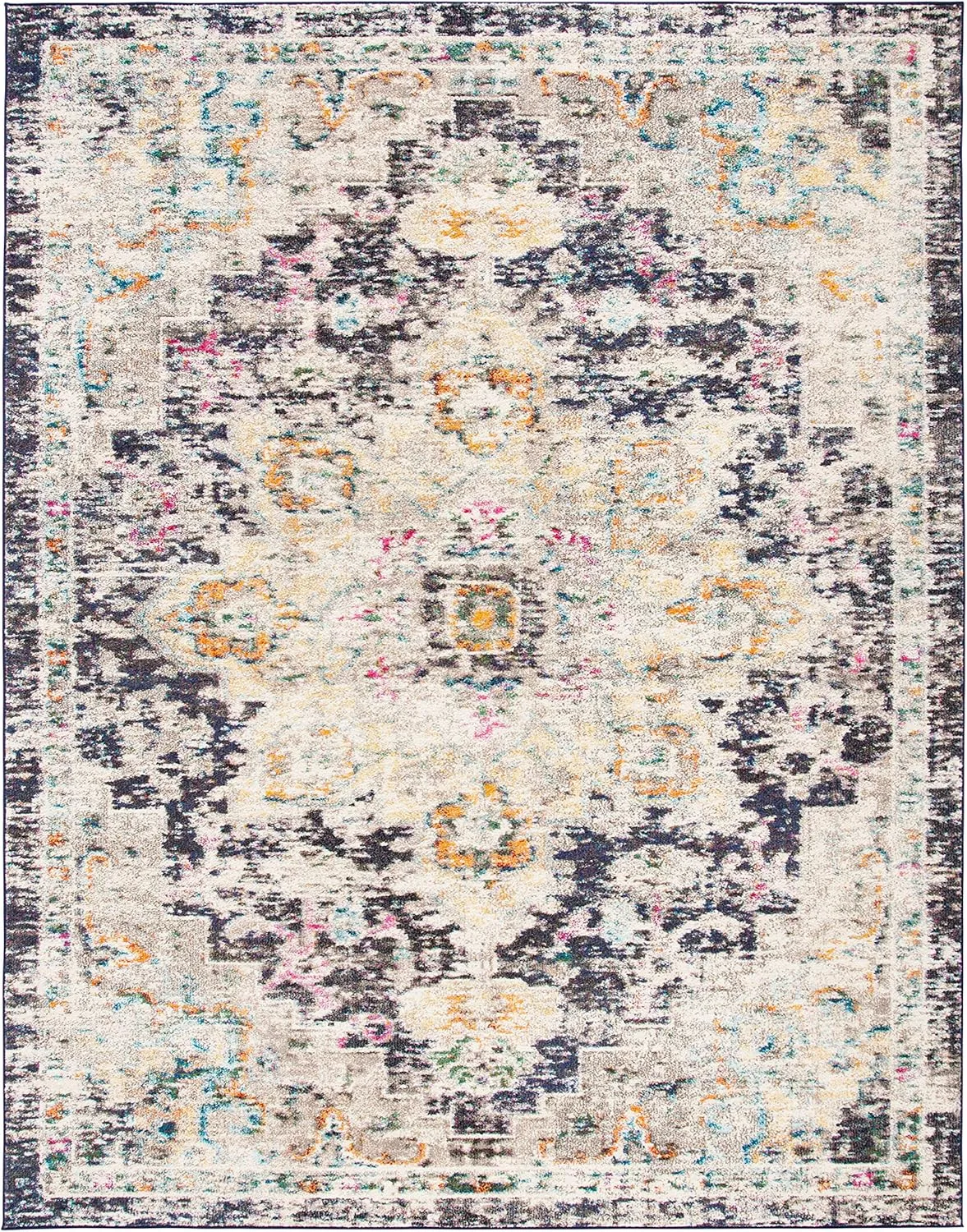 SAFAVIEH Area Rug 8x10 - Madison Collection - Large - Black & Gold, Boho Chic Medallion Distressed Design, Non-Shedding & Easy Cleaning, Ideal for Living Room, Bedroom, Office, Dining Space (MAD473Z)