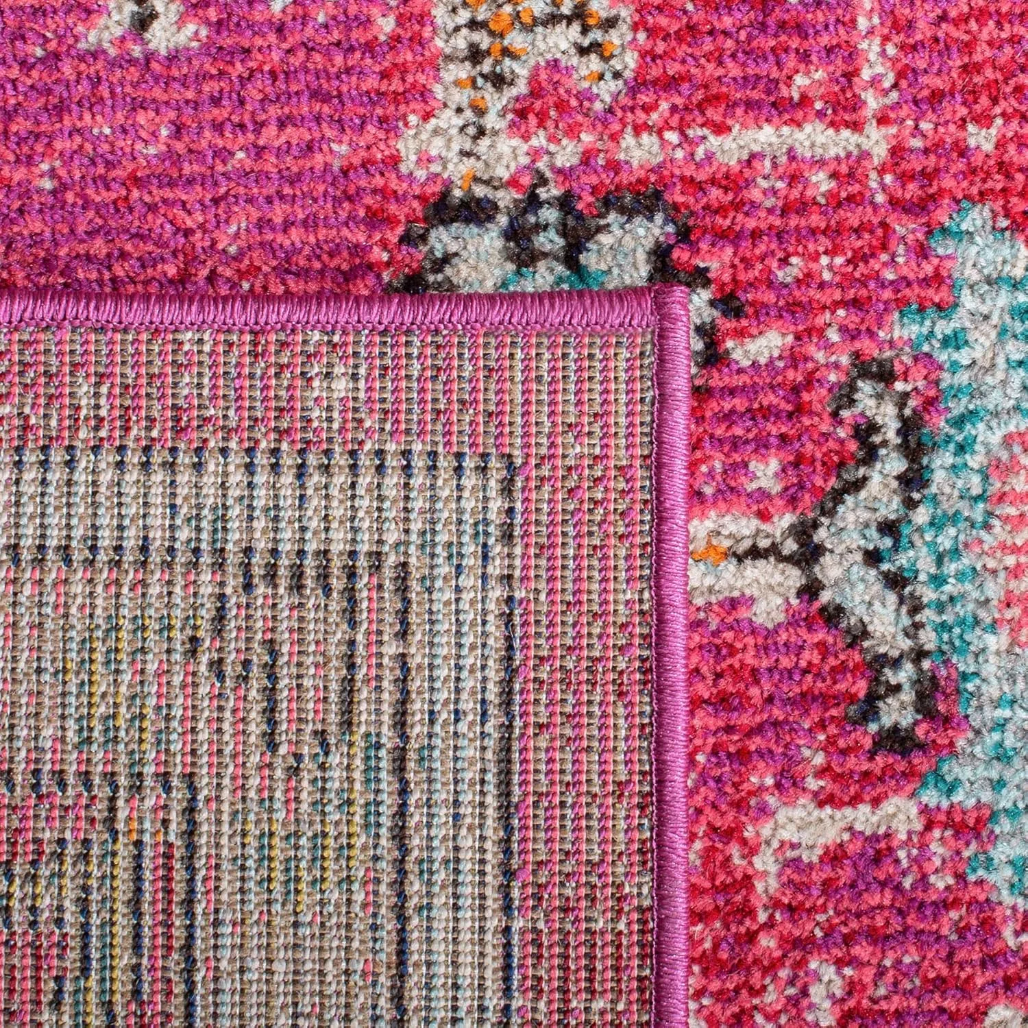 SAFAVIEH Area Rug 8x10 - Madison Collection - Large - Fuchsia & Blue, Boho Chic Medallion Distressed Design, Non-Shedding & Easy Cleaning, Ideal for Living Room, Bedroom, Dining Space (MAD473A)