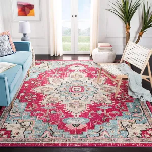 SAFAVIEH Area Rug 8x10 - Madison Collection - Large - Fuchsia & Blue, Boho Chic Medallion Distressed Design, Non-Shedding & Easy Cleaning, Ideal for Living Room, Bedroom, Dining Space (MAD473A)
