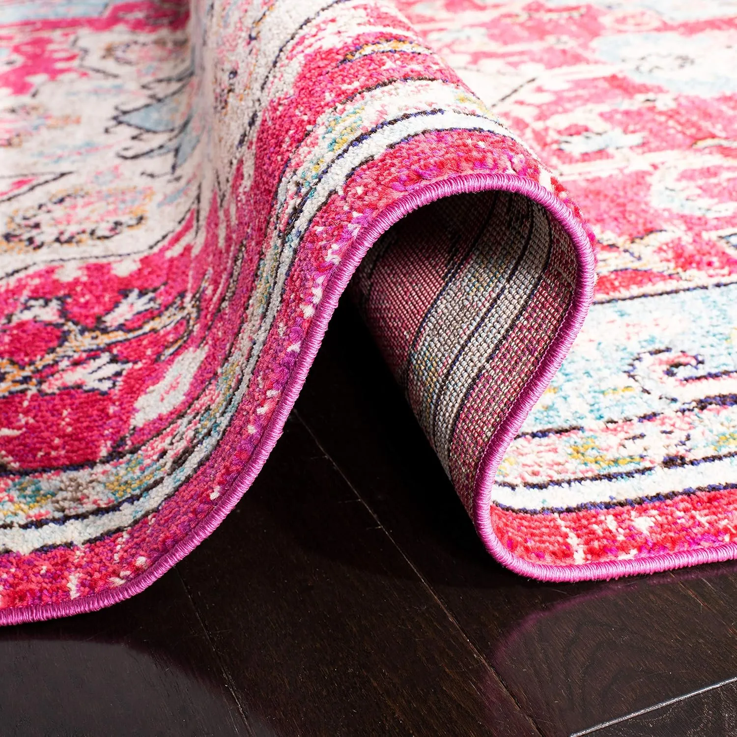 SAFAVIEH Area Rug 8x10 - Madison Collection - Large - Fuchsia & Blue, Boho Chic Medallion Distressed Design, Non-Shedding & Easy Cleaning, Ideal for Living Room, Bedroom, Dining Space (MAD473A)