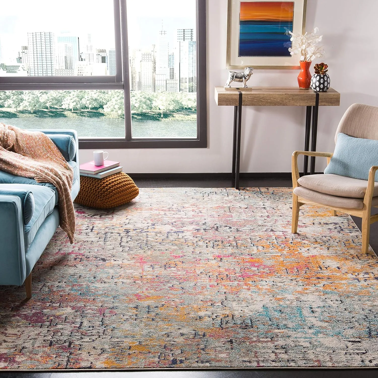 SAFAVIEH Area Rug 8x10 - Madison Collection - Large - Grey & Pink, Modern Abstract Design, Non-Shedding & Easy Cleaning, Ideal for Living Room, Bedroom, Office, Dining Space (MAD460A)