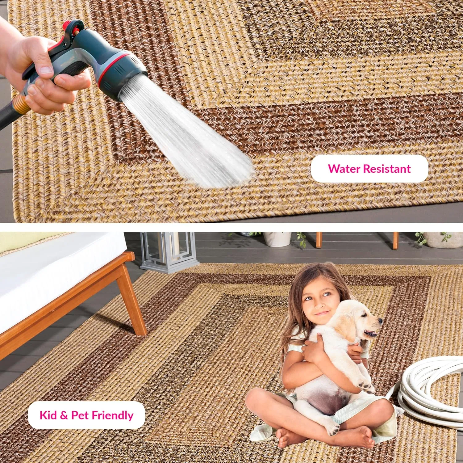 Safavieh Braided Collection Area Rug - 5' x 8', Beige/Brown, Geometric Design, Machine Washable Indoor/Outdoor & Washable-Ideal for Patio, Backyard, Mudroom (BRD318B)