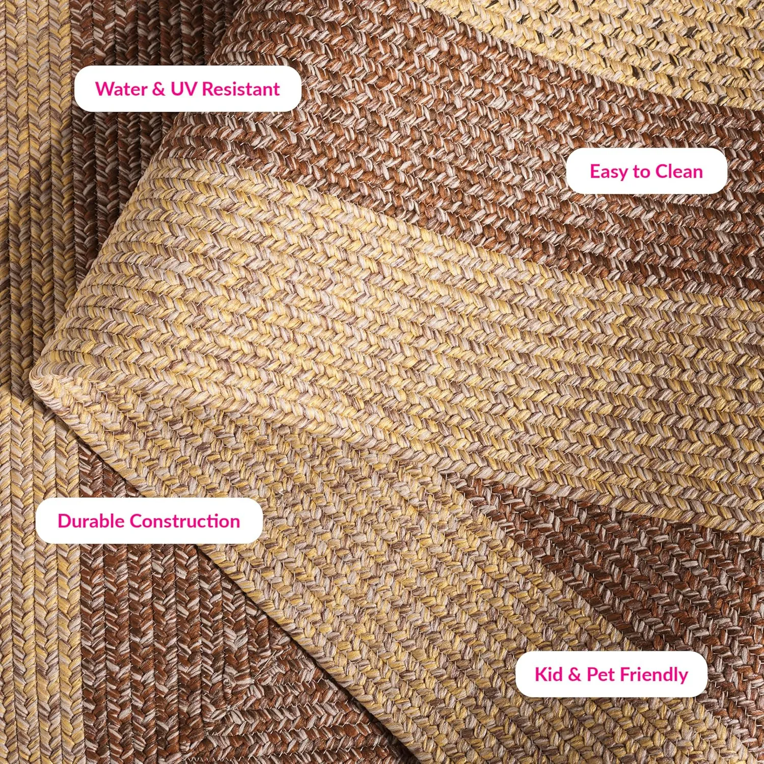 Safavieh Braided Collection Area Rug - 5' x 8', Beige/Brown, Geometric Design, Machine Washable Indoor/Outdoor & Washable-Ideal for Patio, Backyard, Mudroom (BRD318B)