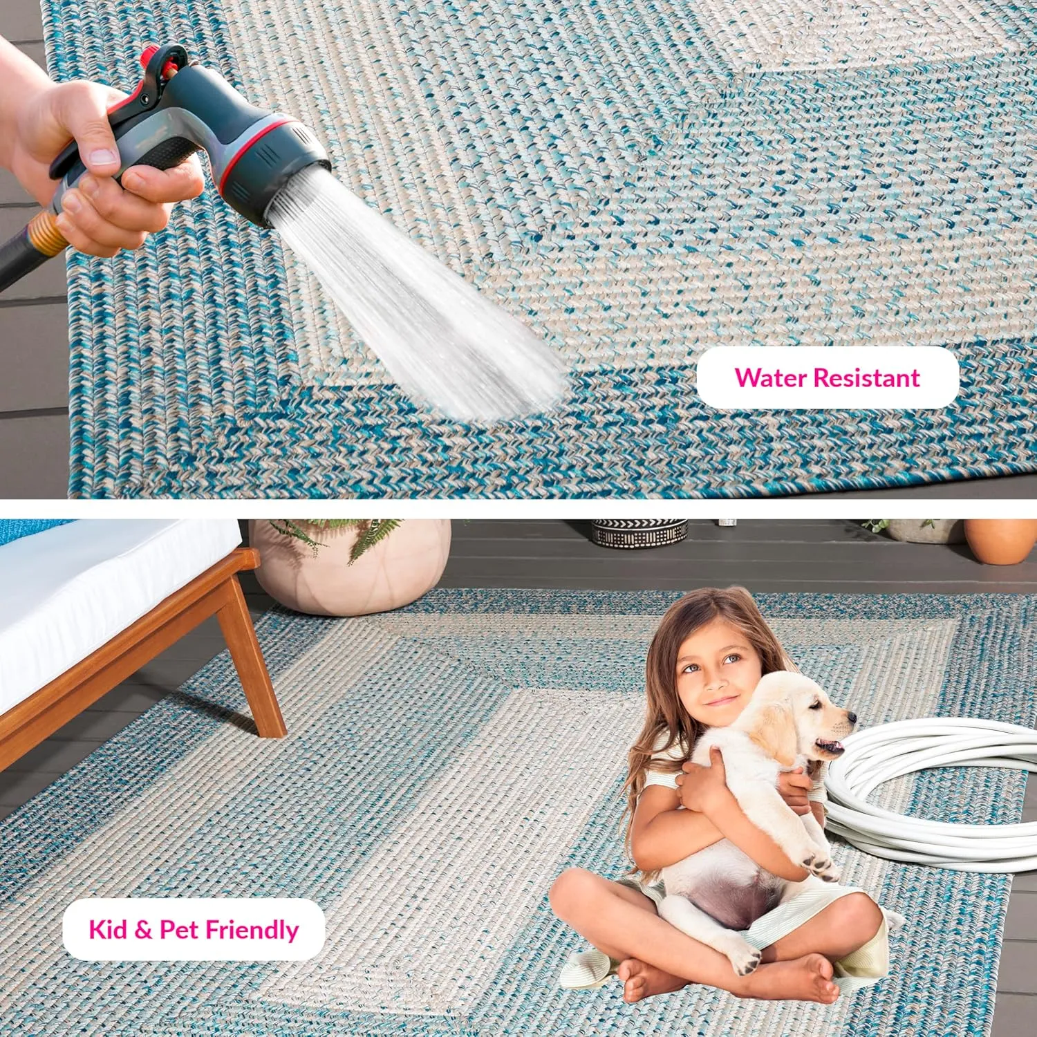 Safavieh Braided Collection Area Rug - 5' x 8', Blue/Aqua, Geometric Design, Machine Washable Indoor/Outdoor & Washable-Ideal for Patio, Backyard, Mudroom (BRD318M)