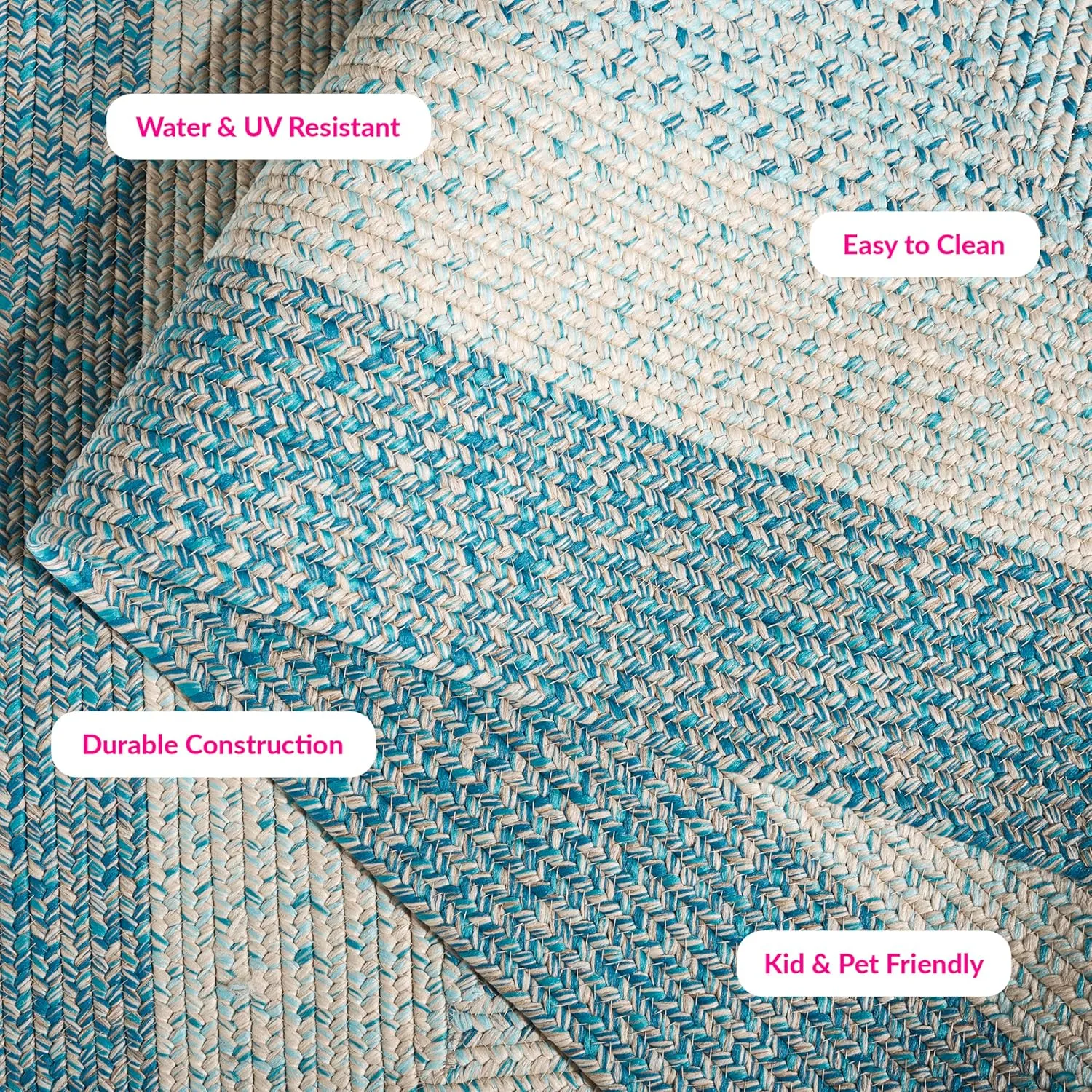 Safavieh Braided Collection Area Rug - 5' x 8', Blue/Aqua, Geometric Design, Machine Washable Indoor/Outdoor & Washable-Ideal for Patio, Backyard, Mudroom (BRD318M)