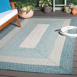Safavieh Braided Collection Area Rug - 5' x 8', Blue/Aqua, Geometric Design, Machine Washable Indoor/Outdoor & Washable-Ideal for Patio, Backyard, Mudroom (BRD318M)