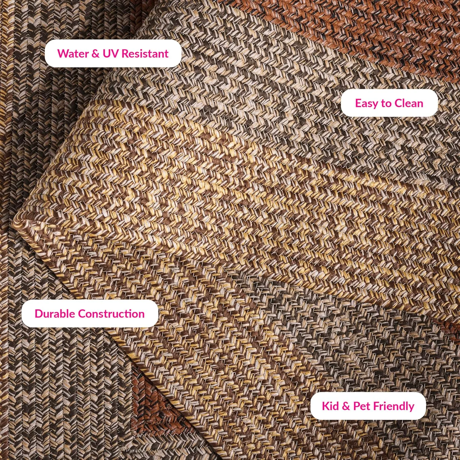Safavieh Braided Collection Area Rug - 5' x 8', Brown/Gold, Geometric Design, Machine Washable Indoor/Outdoor & Washable-Ideal for Patio, Backyard, Mudroom (BRD318T)