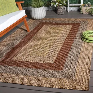 Safavieh Braided Collection Area Rug - 5' x 8', Brown/Gold, Geometric Design, Machine Washable Indoor/Outdoor & Washable-Ideal for Patio, Backyard, Mudroom (BRD318T)