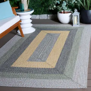 Safavieh Braided Collection Area Rug - 5' x 8', Grey/Green, Geometric Design, Machine Washable Indoor/Outdoor & Washable-Ideal for Patio, Backyard, Mudroom (BRD318F)