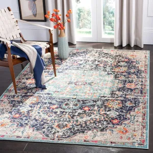 SAFAVIEH Madison Collection Area Rug - 6' x 9', Black & Teal, Boho Chic Medallion Distressed Design, Non-Shedding & Easy Care, Ideal for High Traffic Areas in Living Room, Bedroom (MAD447Z)