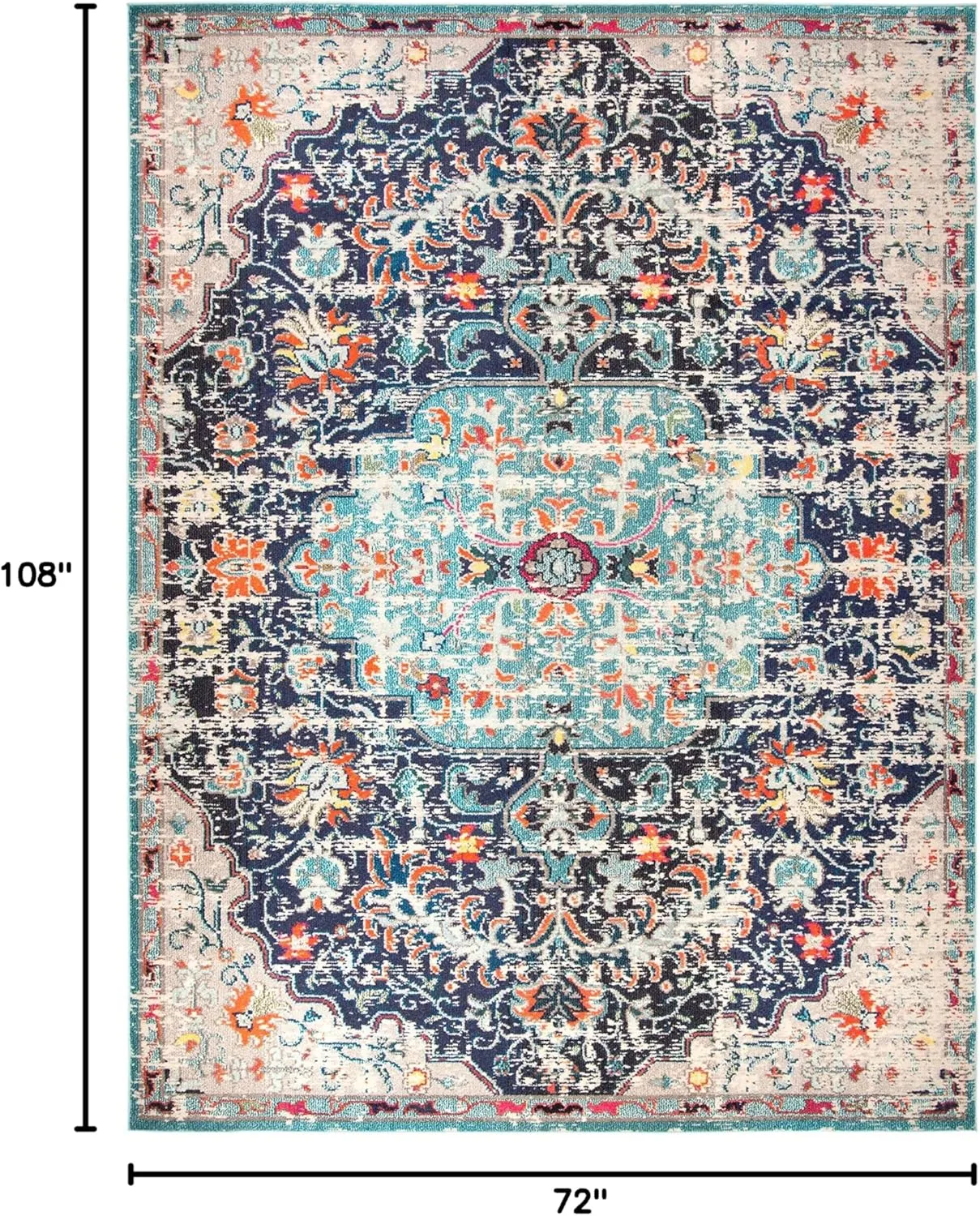 SAFAVIEH Madison Collection Area Rug - 6' x 9', Black & Teal, Boho Chic Medallion Distressed Design, Non-Shedding & Easy Care, Ideal for High Traffic Areas in Living Room, Bedroom (MAD447Z)