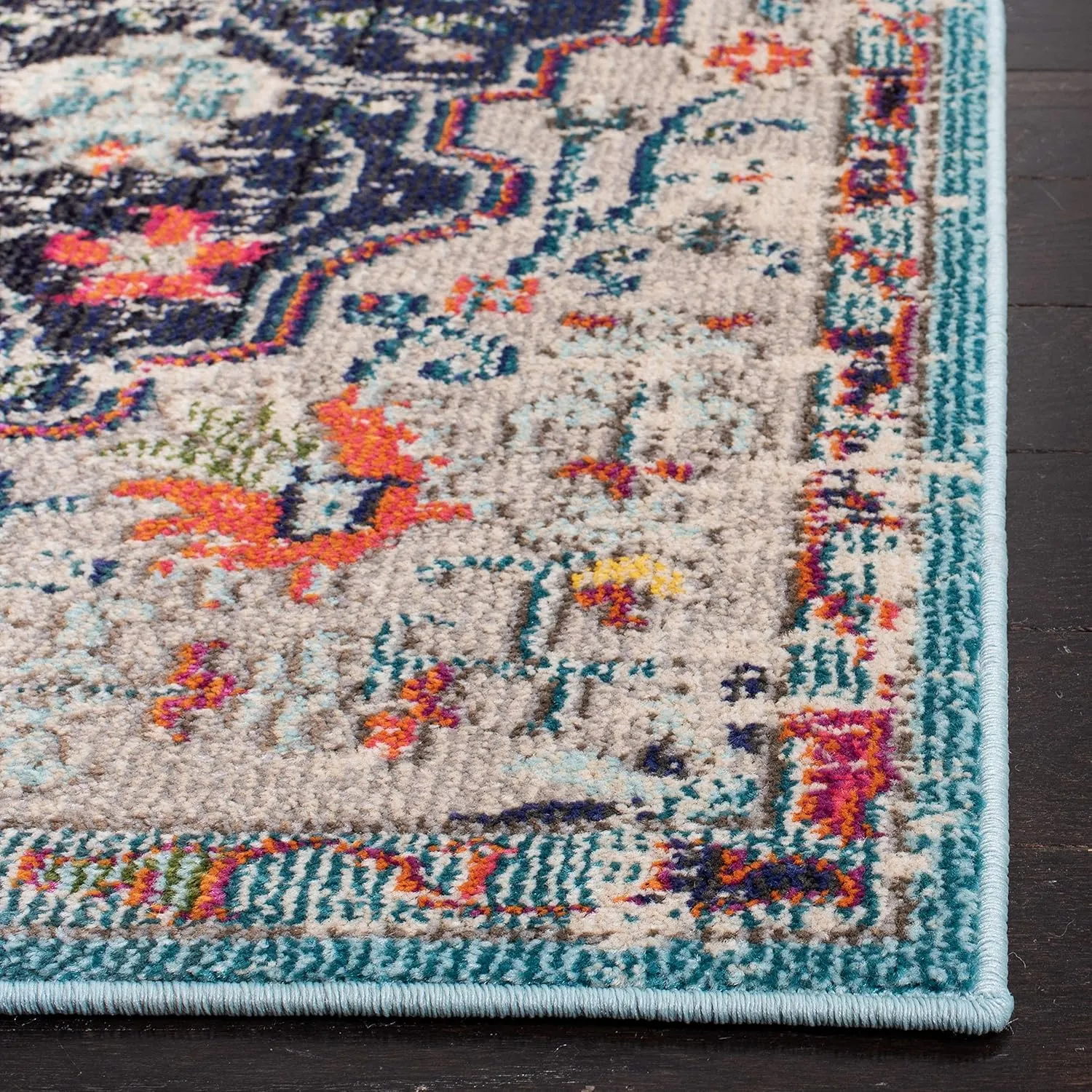 SAFAVIEH Madison Collection Area Rug - 6' x 9', Black & Teal, Boho Chic Medallion Distressed Design, Non-Shedding & Easy Care, Ideal for High Traffic Areas in Living Room, Bedroom (MAD447Z)