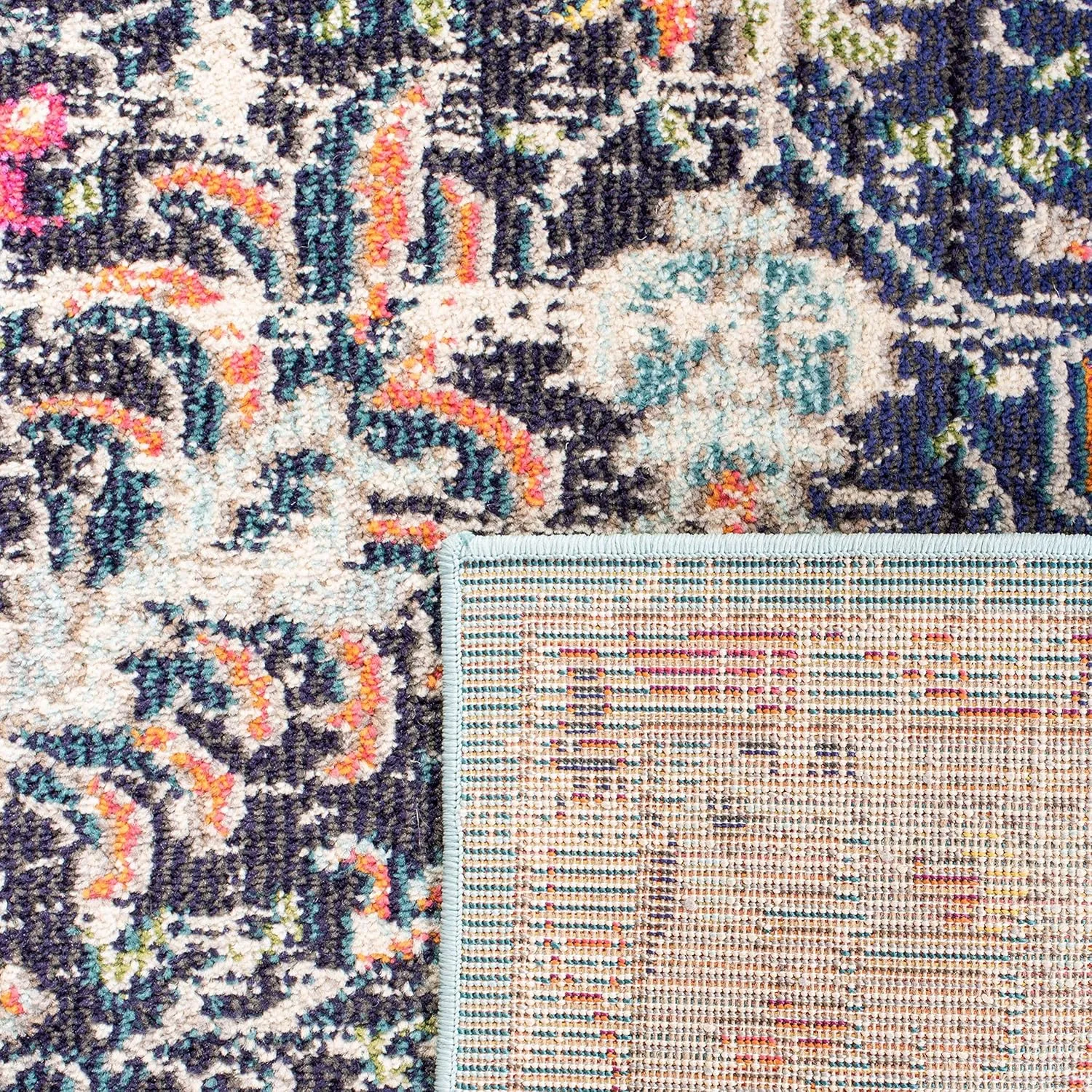 SAFAVIEH Madison Collection Area Rug - 6' x 9', Black & Teal, Boho Chic Medallion Distressed Design, Non-Shedding & Easy Care, Ideal for High Traffic Areas in Living Room, Bedroom (MAD447Z)
