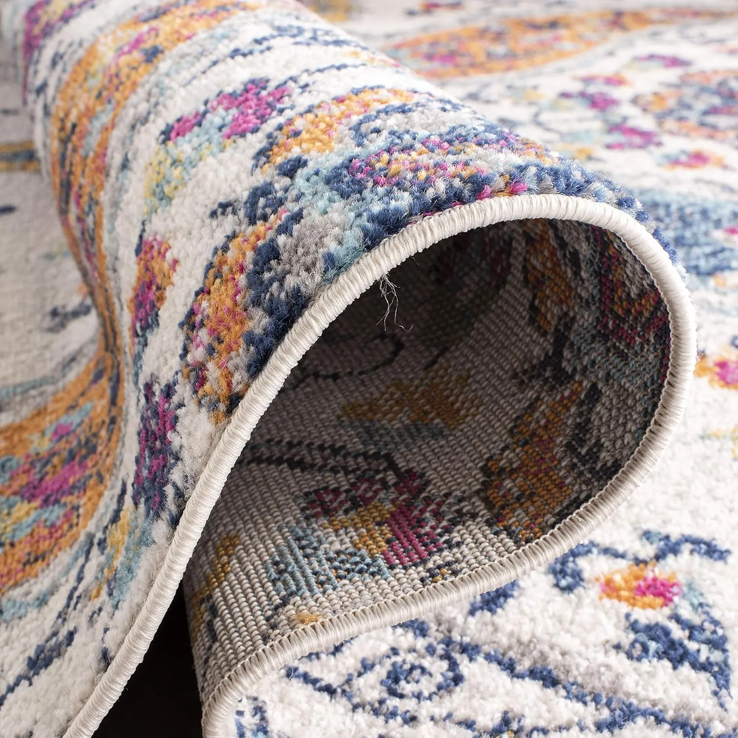 SAFAVIEH Madison Collection Area Rug - 9' x 12', Cream & Multi, Boho Chic Glam Paisley Design, Non-Shedding & Easy Care, Ideal for High Traffic Areas in Living Room, Bedroom (MAD600B)