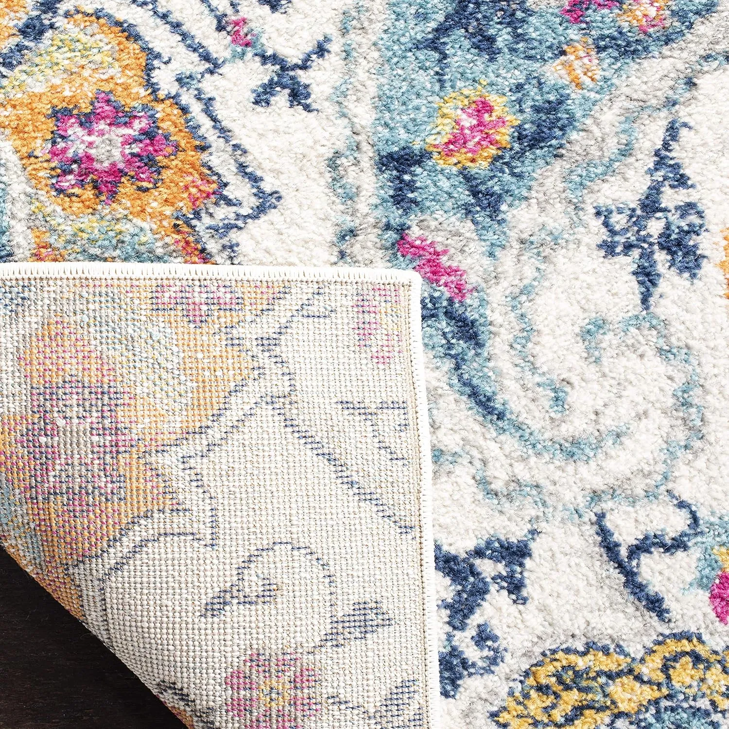 SAFAVIEH Madison Collection Area Rug - 9' x 12', Cream & Multi, Boho Chic Glam Paisley Design, Non-Shedding & Easy Care, Ideal for High Traffic Areas in Living Room, Bedroom (MAD600B)