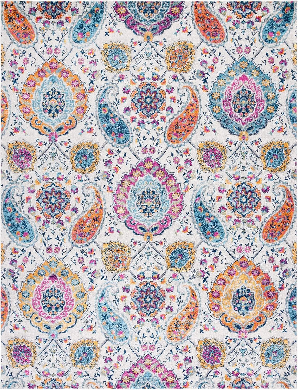 SAFAVIEH Madison Collection Area Rug - 9' x 12', Cream & Multi, Boho Chic Glam Paisley Design, Non-Shedding & Easy Care, Ideal for High Traffic Areas in Living Room, Bedroom (MAD600B)