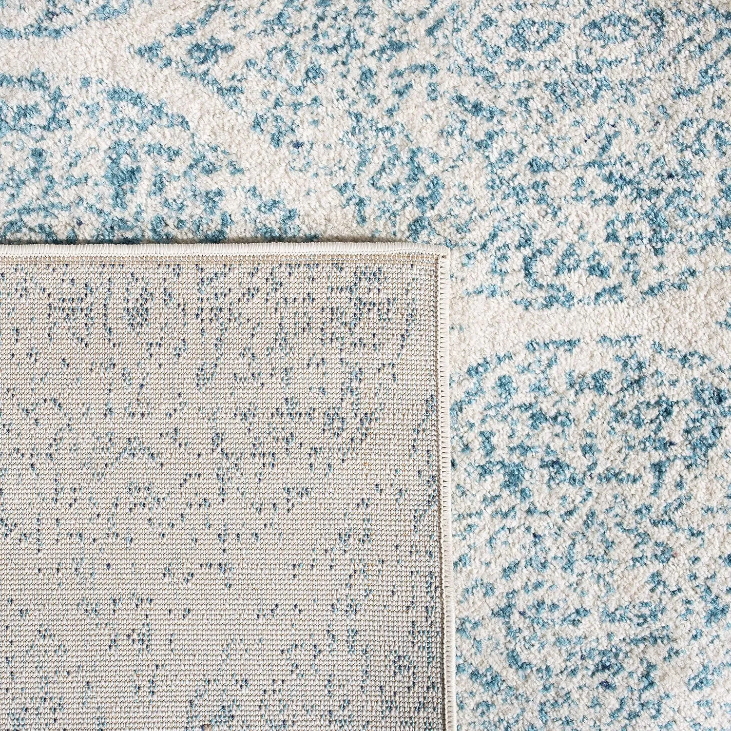 SAFAVIEH Madison Collection Runner Rug - 2'3" x 6', Cream & Turquoise, Glam Ogee Trellis Distressed Design, Non-Shedding & Easy Care, Ideal for High Traffic Areas in Living Room, Bedroom (MAD604E)
