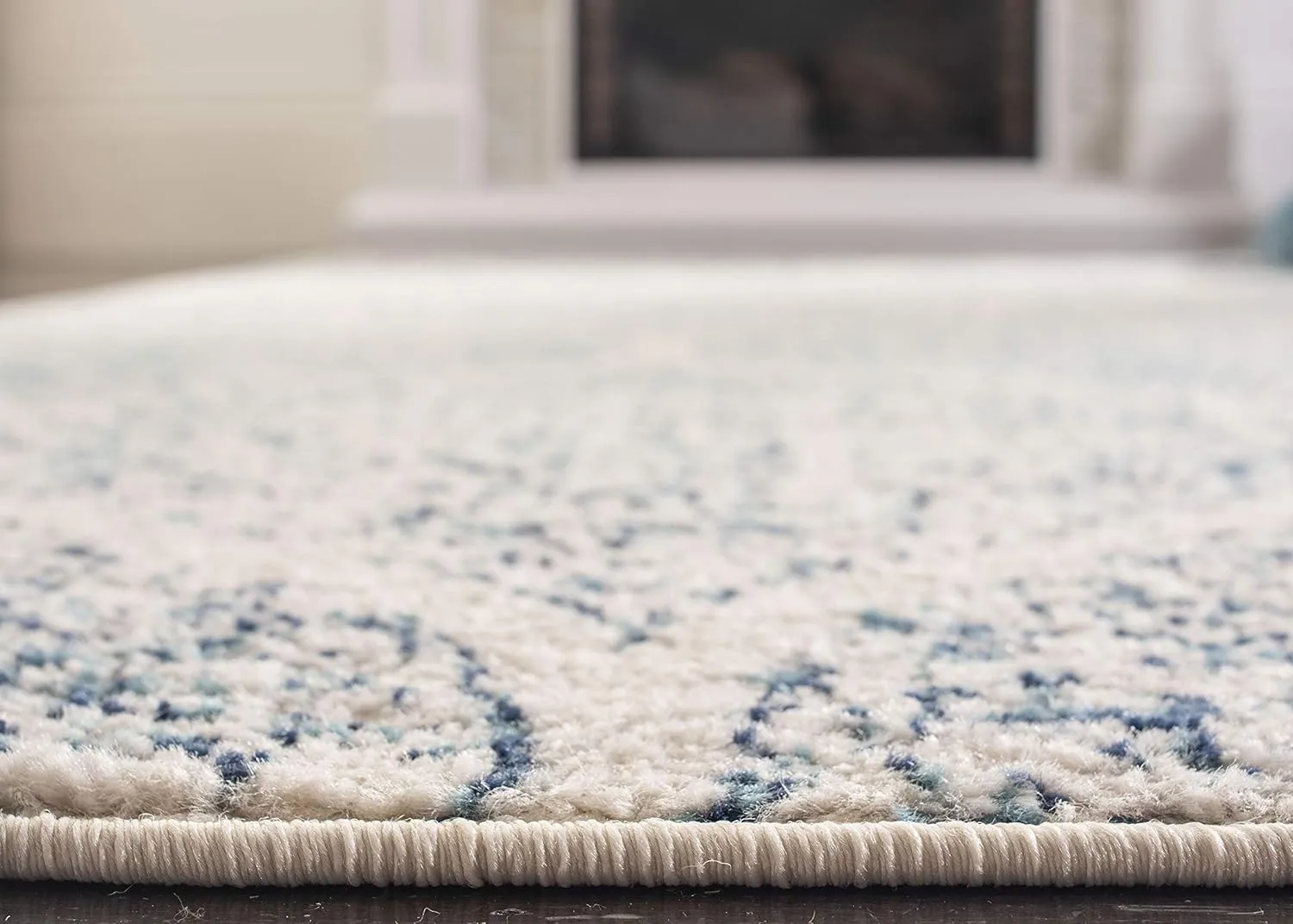 SAFAVIEH Madison Collection Runner Rug - 2'3" x 6', Cream & Turquoise, Glam Ogee Trellis Distressed Design, Non-Shedding & Easy Care, Ideal for High Traffic Areas in Living Room, Bedroom (MAD604E)