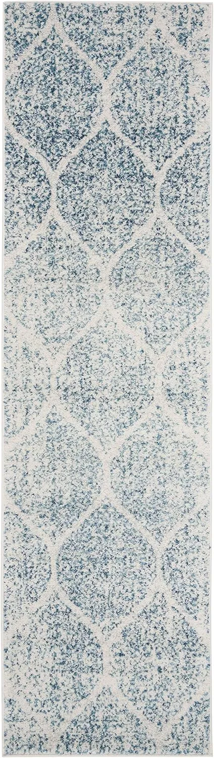 SAFAVIEH Madison Collection Runner Rug - 2'3" x 6', Cream & Turquoise, Glam Ogee Trellis Distressed Design, Non-Shedding & Easy Care, Ideal for High Traffic Areas in Living Room, Bedroom (MAD604E)